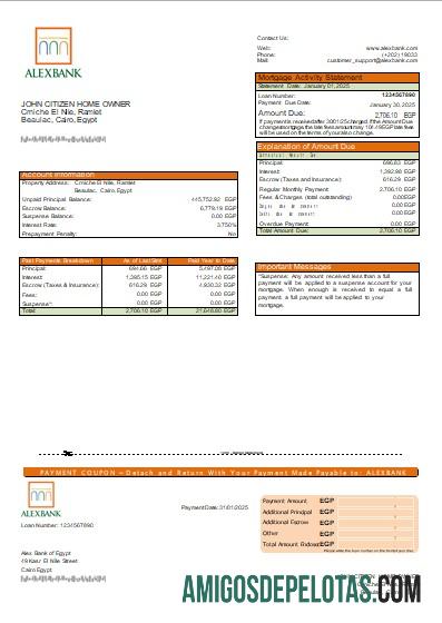 Egipto Alex Banco do Egito Extrato de hipoteca bancária Scr amostra